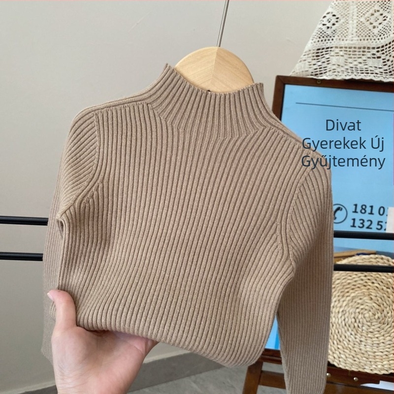 Gyerekeknek varrat nélküli magas galléros pulóver – Akril 85–90%, 3-8 évesek, Uniszex, Tél/Ősz/Tavasz
