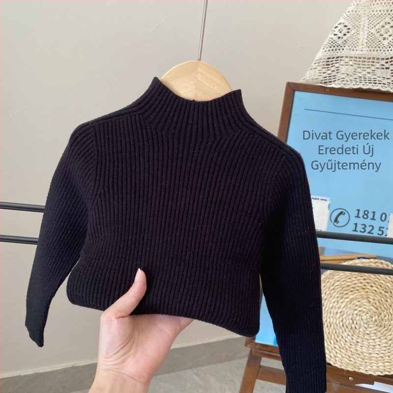 Gyerekeknek varrat nélküli magas galléros pulóver – Akril 85–90%, 3-8 évesek, Uniszex, Tél/Ősz/Tavasz