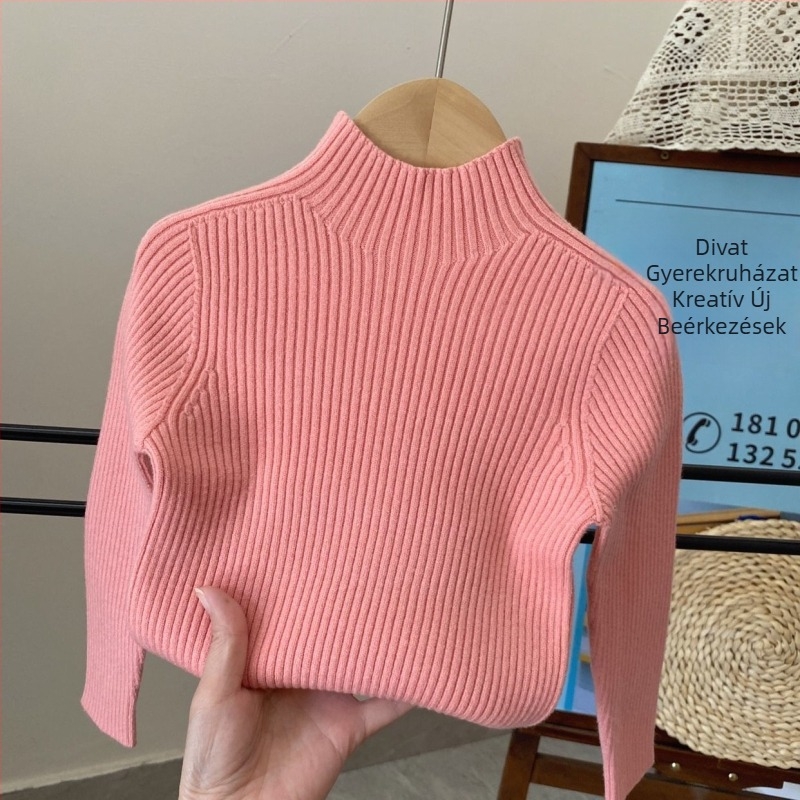 Gyerekeknek varrat nélküli magas galléros pulóver – Akril 85–90%, 3-8 évesek, Uniszex, Tél/Ősz/Tavasz