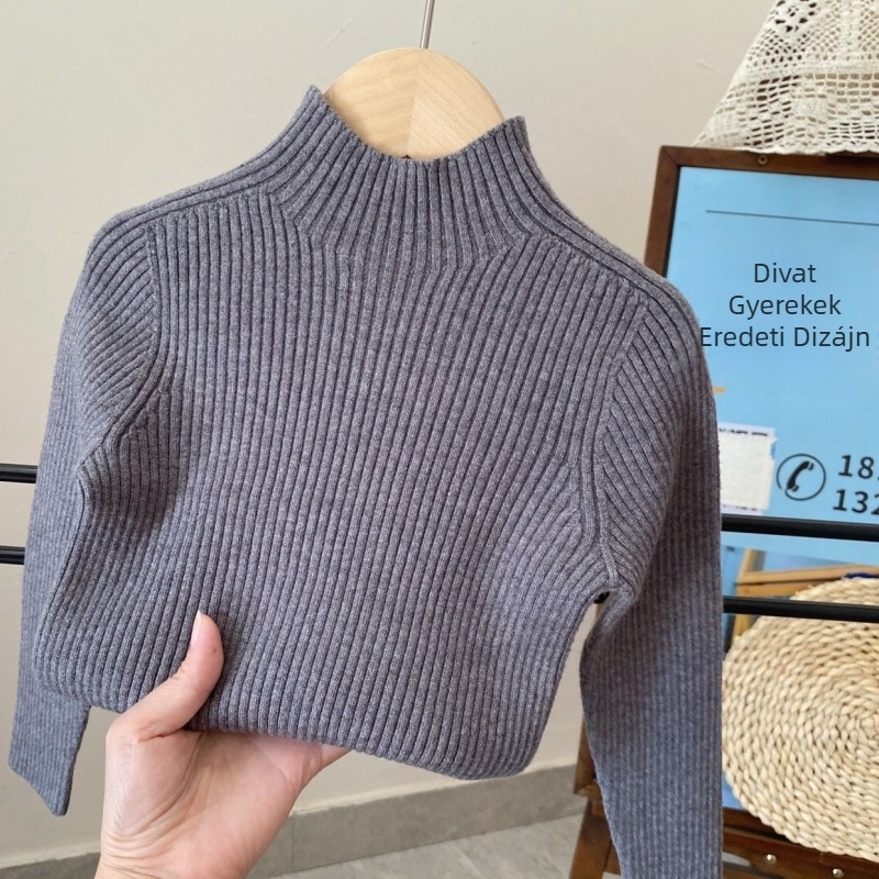 Gyerekeknek varrat nélküli magas galléros pulóver – Akril 85–90%, 3-8 évesek, Uniszex, Tél/Ősz/Tavasz