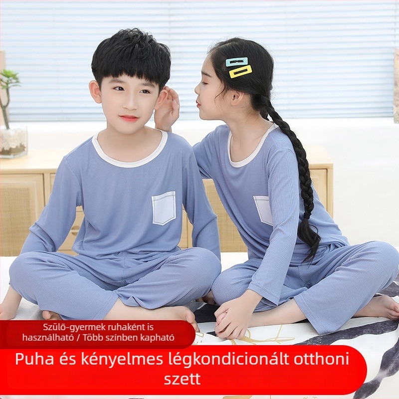 Gyerekeknek készült pizsama tavasz-nyár, vékony anyagú, hosszú ujjú, koreai stílus, laza szabású otthoni viselet gyermekeknek