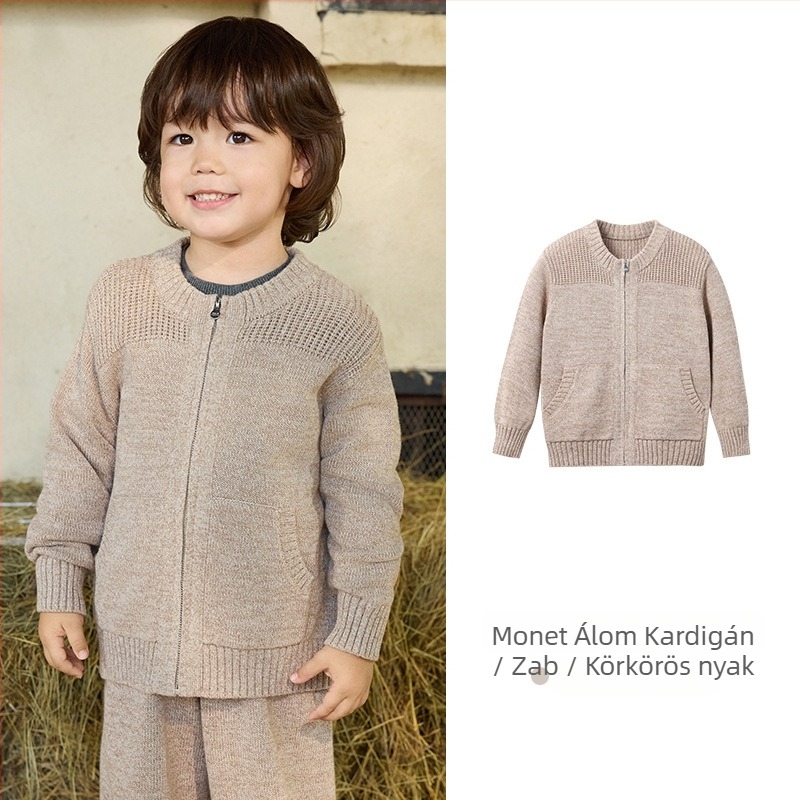 Gyermekeknek kötött kapucnis pulóver cipzárral, nyusziszőrrel, 0–1 éveseknek, ősz