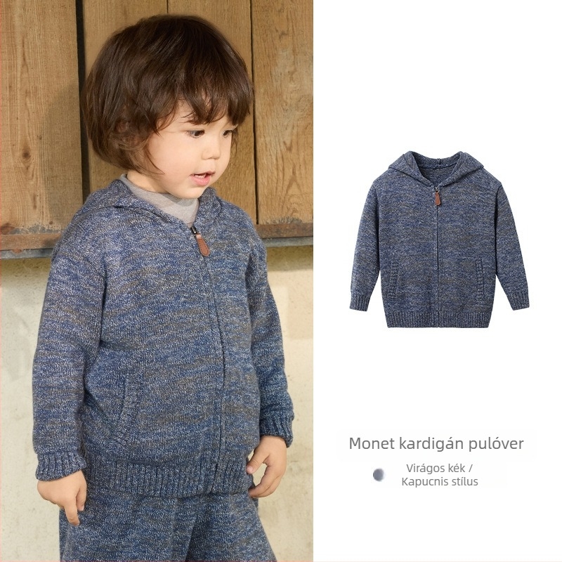 Gyermekeknek kötött kapucnis pulóver cipzárral, nyusziszőrrel, 0–1 éveseknek, ősz