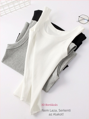 Női pamut camisole felső, karcsú szabású, vállpántok fixek, egyszínű minta, hossz 50–65 cm, koreai/japán szabadidős stílus