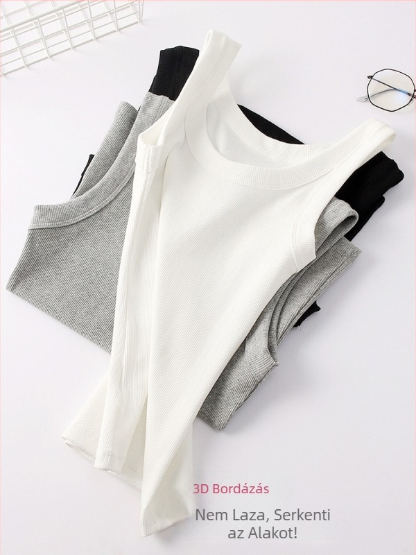 Női pamut camisole felső, karcsú szabású, vállpántok fixek, egyszínű minta, hossz 50–65 cm, koreai/japán szabadidős stílus