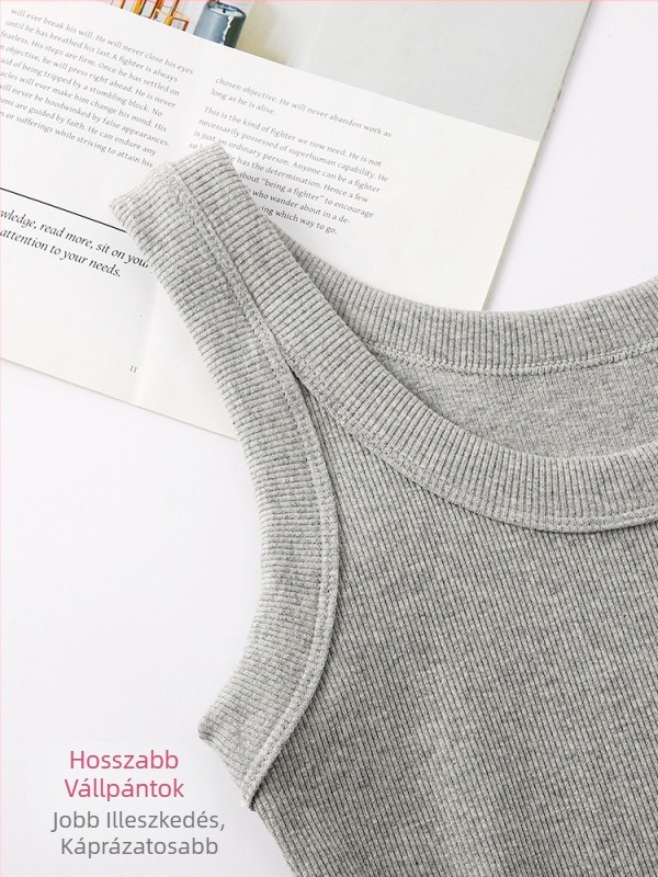 Női pamut camisole felső, karcsú szabású, vállpántok fixek, egyszínű minta, hossz 50–65 cm, koreai/japán szabadidős stílus