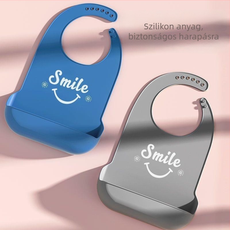 Szilikonból készült vízálló etető bib gyerekeknek, zsebbel