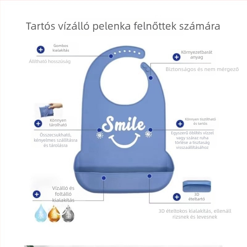 Szilikonból készült vízálló etető bib gyerekeknek, zsebbel
