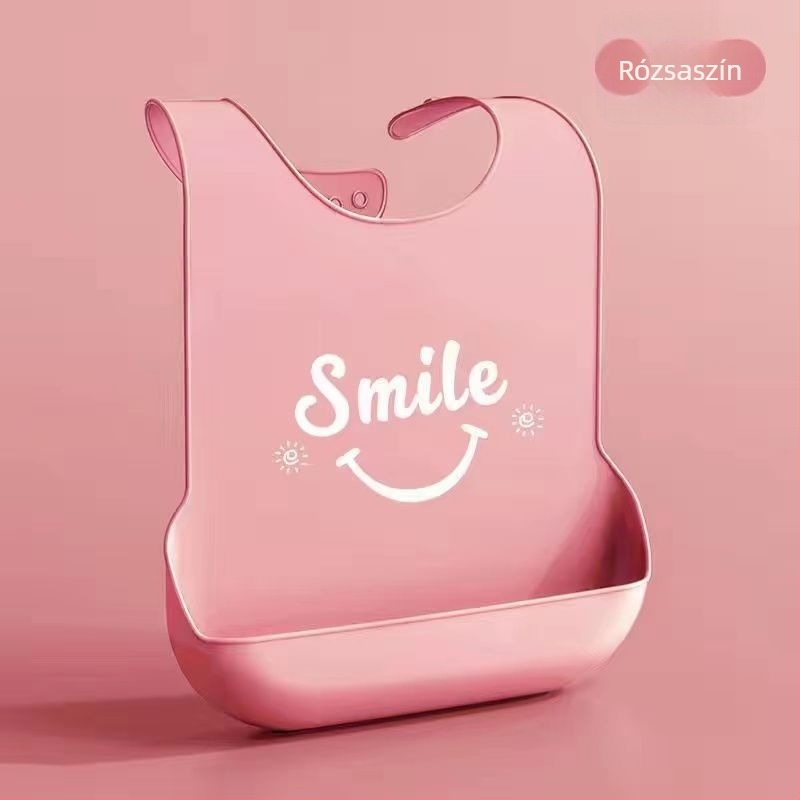 Szilikonból készült vízálló etető bib gyerekeknek, zsebbel