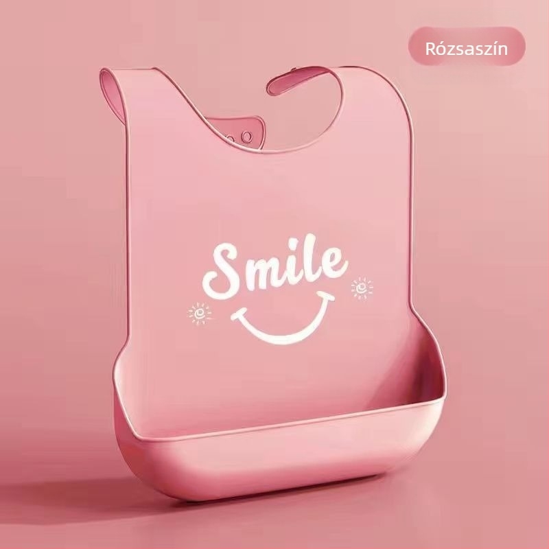 Szilikonból készült vízálló etető bib gyerekeknek, zsebbel