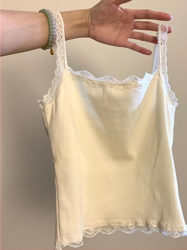 Csipkés szegélyű bustier felső dupla vállpántokkal, 100% pamut, A-vonalú szabás, 40–50 cm hosszú