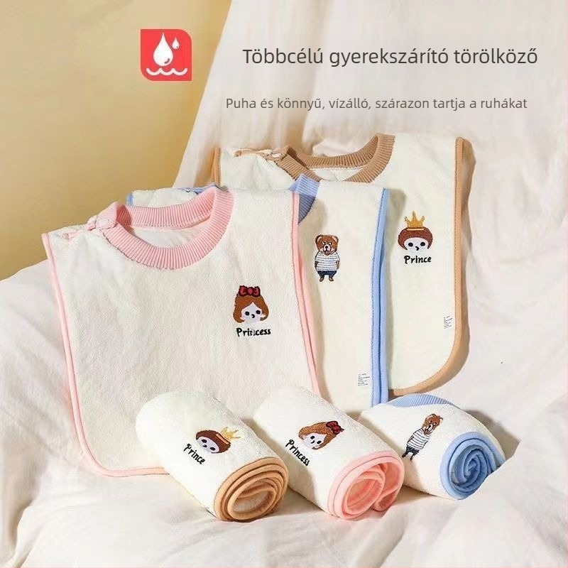 Vízálló baba etető kötény cartoon mintával, velúr anyagból, poliészter, 3–8 éveseknek