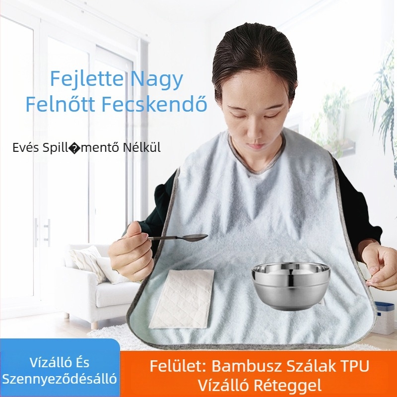 Felnőtt etetőbib bambuszrostból, vízálló és szivárgásmentes, könnyen tisztítható, uniszex