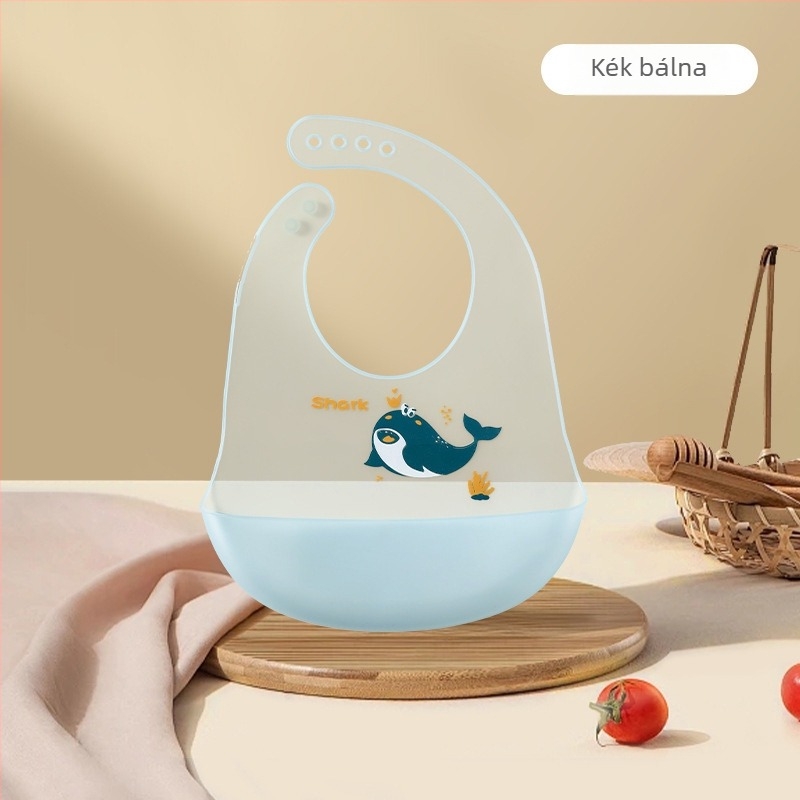 Silikon bababib karikatúra mintával, élelmiszer-minőségű szilikon, vízálló és foltálló, 0-1 és 3-8 éves korosztály számára (Élelmiszer-minőségű szilikon; Vízálló; Foltálló; Karikatúra mintával)