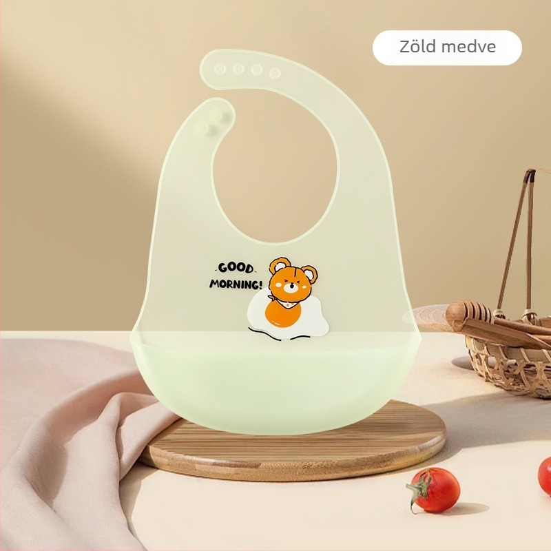 Silikon bababib karikatúra mintával, élelmiszer-minőségű szilikon, vízálló és foltálló, 0-1 és 3-8 éves korosztály számára (Élelmiszer-minőségű szilikon; Vízálló; Foltálló; Karikatúra mintával)