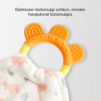 Csecsemő szájkendő szilikon rágóval, pamut jersey és velúr anyagból, nedvszívó, 0–3 éveseknek, biztonsági osztály A