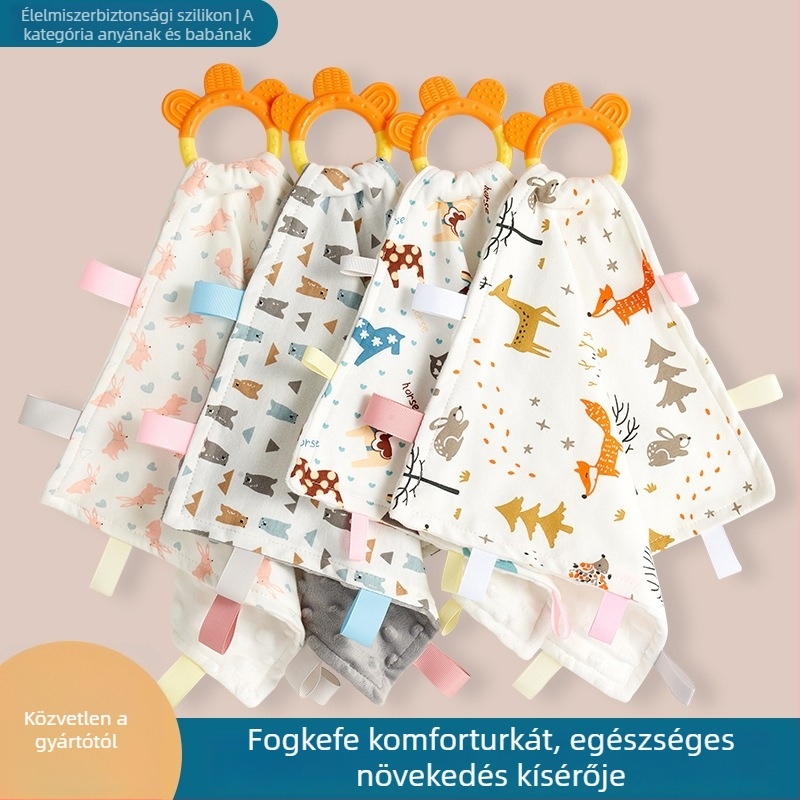 Csecsemő szájkendő szilikon rágóval, pamut jersey és velúr anyagból, nedvszívó, 0–3 éveseknek, biztonsági osztály A