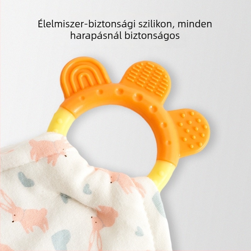 Csecsemő szájkendő szilikon rágóval, pamut jersey és velúr anyagból, nedvszívó, 0–3 éveseknek, biztonsági osztály A
