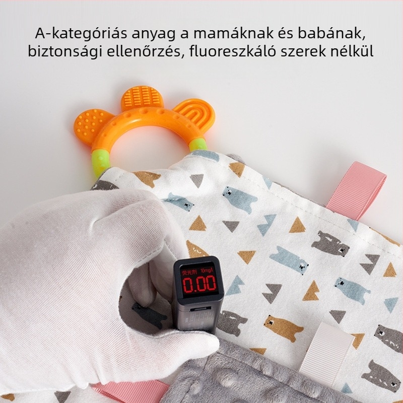 Csecsemő szájkendő szilikon rágóval, pamut jersey és velúr anyagból, nedvszívó, 0–3 éveseknek, biztonsági osztály A