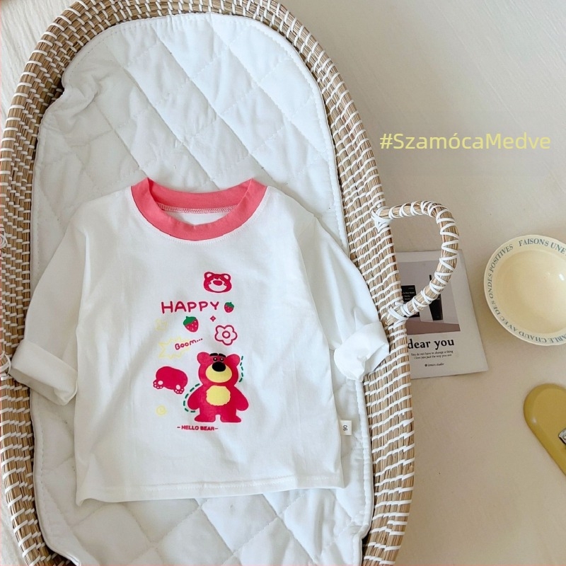 Gyerekek hosszú ujjú póló, 100% pamut, rajzfilmszerű mintázat, puha felület, kerek nyak, tavasz–ősz