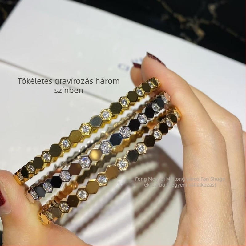 Méhsejt mintás karkötő, ötvözet, Seiko felület, 9 g, Ins stílusú kézhez illő kiegészítő