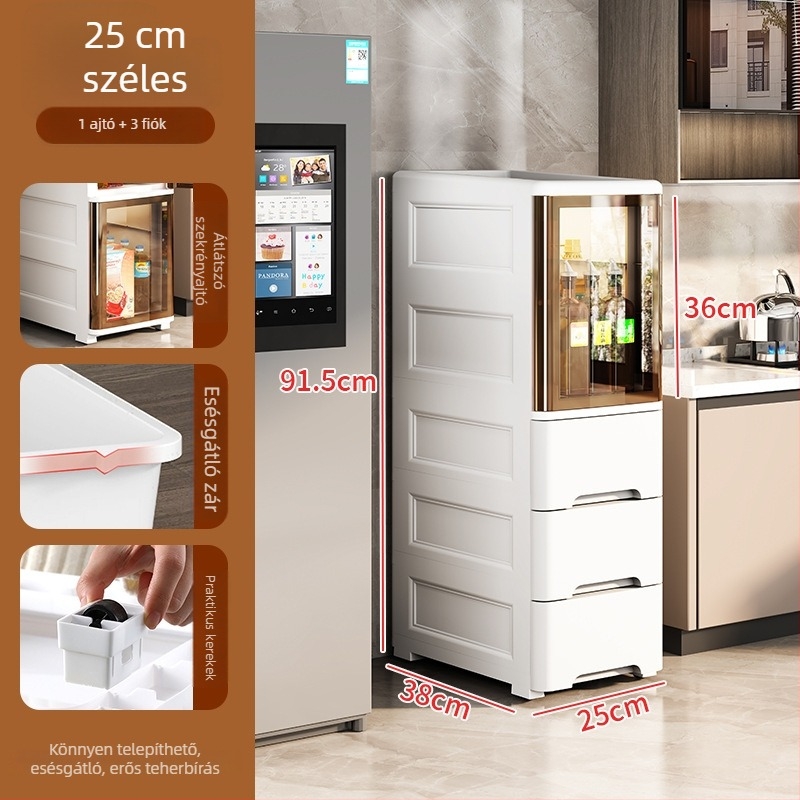 Fürdőszobai és konyhai nyitott ajtós tároló szekrény, 20–36 cm széles résekhez