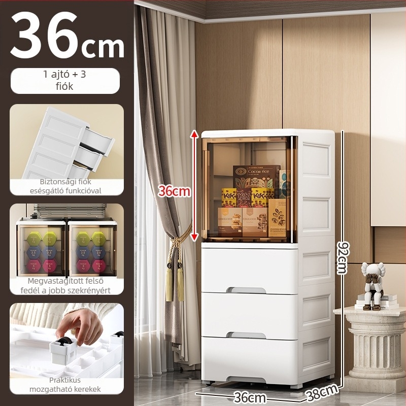 Fürdőszobai és konyhai nyitott ajtós tároló szekrény, 20–36 cm széles résekhez