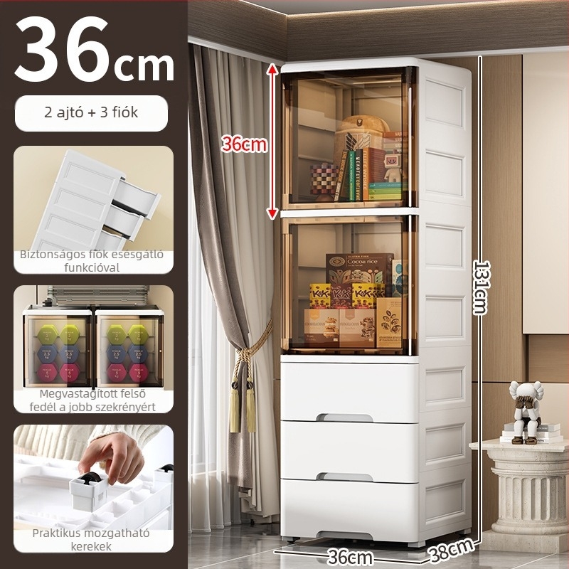 Fürdőszobai és konyhai nyitott ajtós tároló szekrény, 20–36 cm széles résekhez