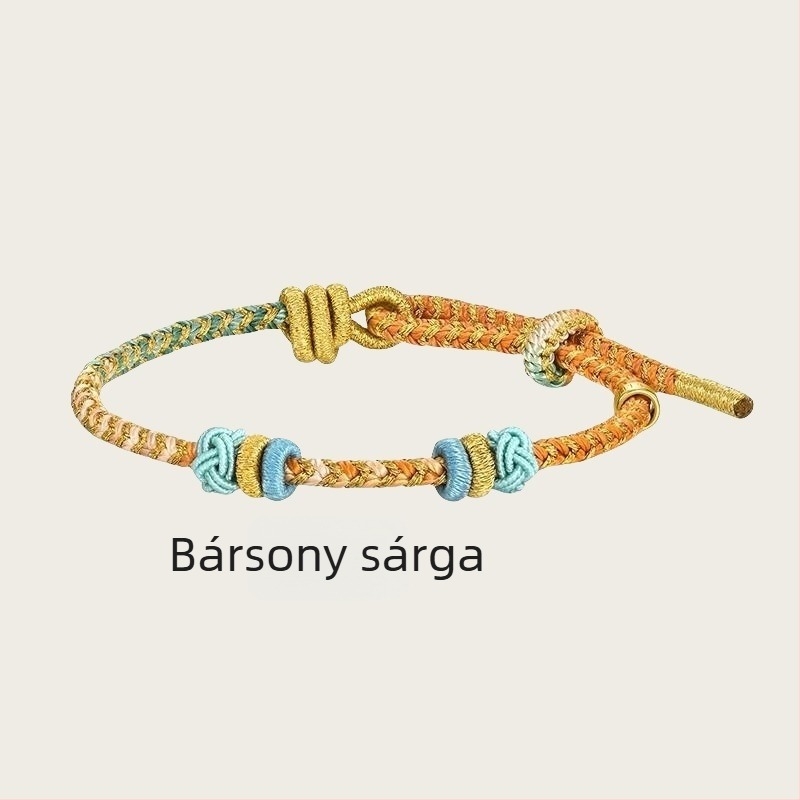 DIY fonott karkötő zsinórból, etnikus stílus, kézzel kötött, 2025 tavasz