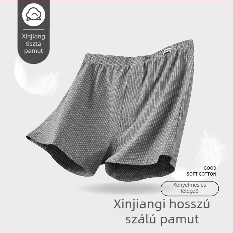 Férfi pamut csíkos boxer, lélegző kötött anyag, középmagas derék, 95–100% pamut, szövet sűrűsége 40