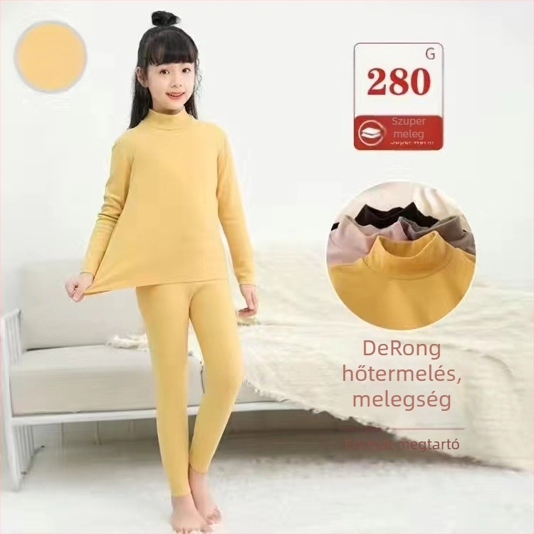 Gyerekeknek készült pamut belső melegítő felső fleece béléssel, kerek nyakú, kapucni nélküli, téli viselet