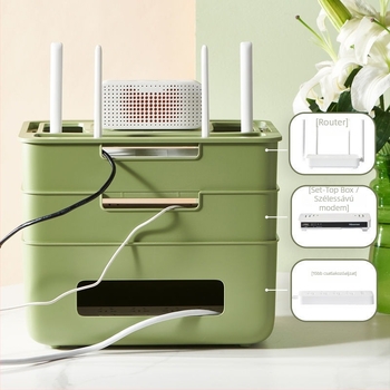 Router és kábel rendező doboz – kábel rendezés, TV set-top box tároló, alkalmas nappalira, hálószobára és dolgozószobára, modern letisztult stílus
