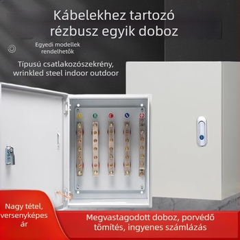 Szigetelt T-alakú elosztódoboz kábelágazatokhoz réz buszbarral, falra szerelhető, IP40, ház hidegen hengerelt acéllemezből, testreszabható