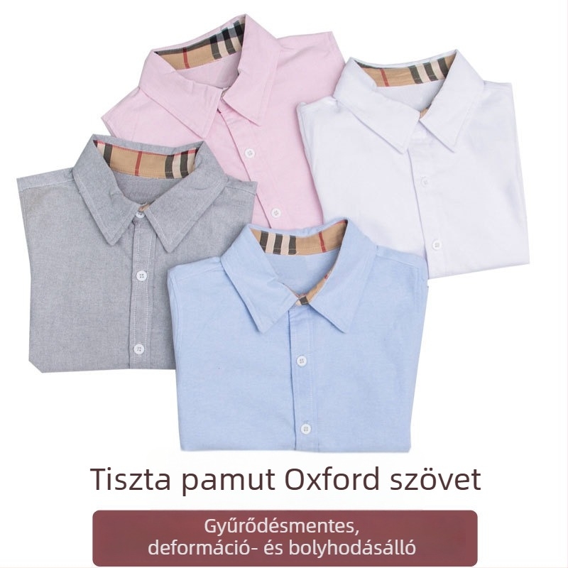 Brit stílusú fehér fiúing, 100% pamut, tavasz-őszi viselet, 3–8 éveseknek, kardigán részlettel.