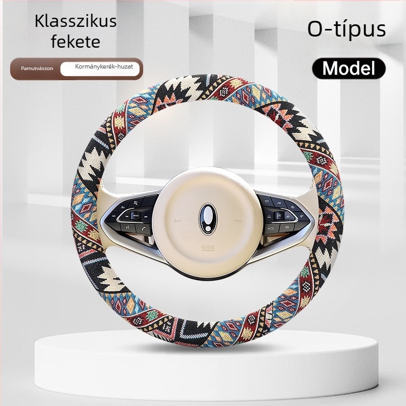 Hímzett etnikus stílusú kormányvédő huzat elektromos járművekhez, dekoratív kiegészítő, univerzális méret, 38 cm-es kormányhoz
