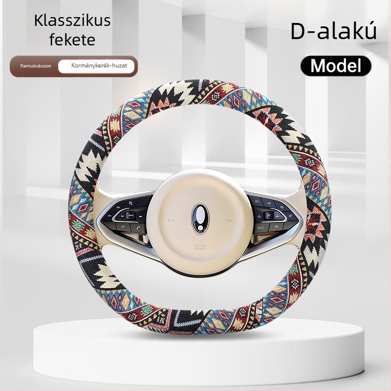 Hímzett etnikus stílusú kormányvédő huzat elektromos járművekhez, dekoratív kiegészítő, univerzális méret, 38 cm-es kormányhoz
