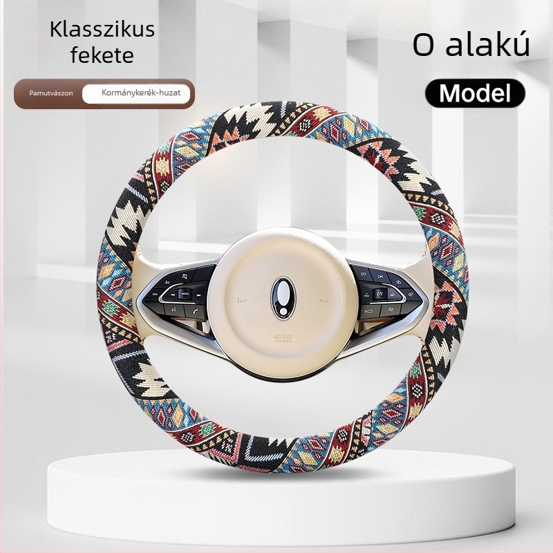Hímzett etnikus stílusú kormányvédő huzat elektromos járművekhez, dekoratív kiegészítő, univerzális méret, 38 cm-es kormányhoz