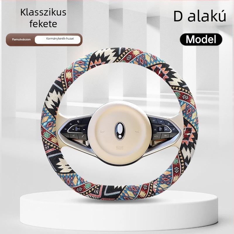 Hímzett etnikus stílusú kormányvédő huzat elektromos járművekhez, dekoratív kiegészítő, univerzális méret, 38 cm-es kormányhoz