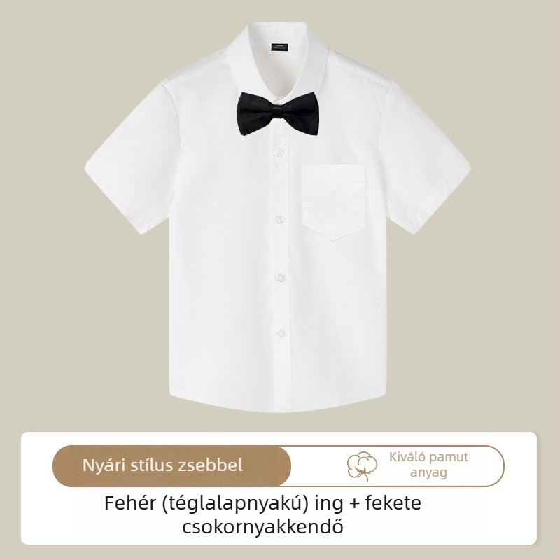 Gyerekeknek készült rövid ujjúing, koreai stílus, kerek nyak, 100% pamut, minták: csíkok, kockás, egyszínű, betűk