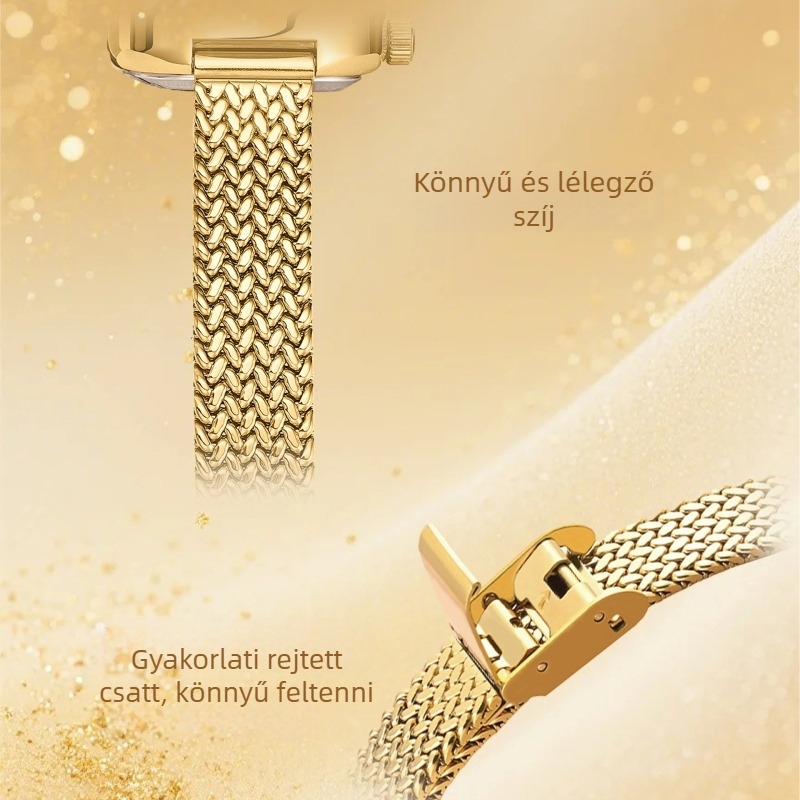 Yalalusi női karóra, könnyű luxus stílus, hálószíj, kvarc működés, ovális számlap, 30 m vízállóság