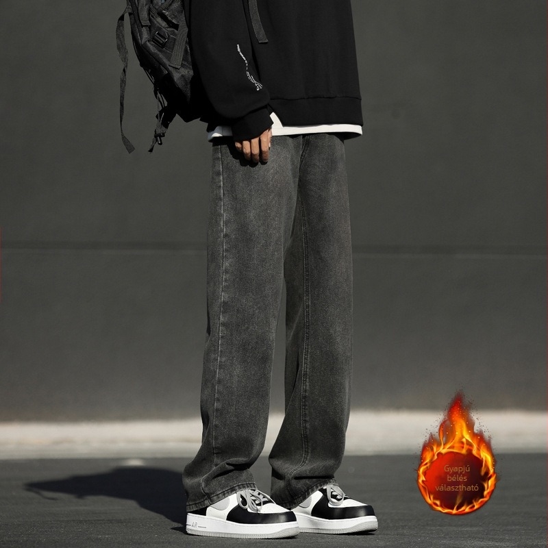 Férfiaknak 8XL méretű farmer nadrág, casual laza szabás, egyenes szár, fleece bélés