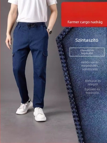 Férfi farmernadrág őszi-téli fleece bélés, laza szabású, egyenes szár, plusz méret