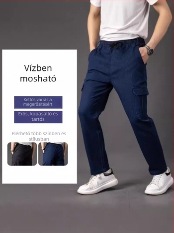 Férfi farmernadrág őszi-téli fleece bélés, laza szabású, egyenes szár, plusz méret