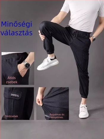 Férfi farmernadrág őszi-téli fleece bélés, laza szabású, egyenes szár, plusz méret