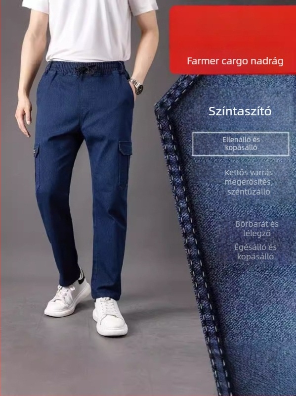 Férfi farmernadrág őszi-téli fleece bélés, laza szabású, egyenes szár, plusz méret