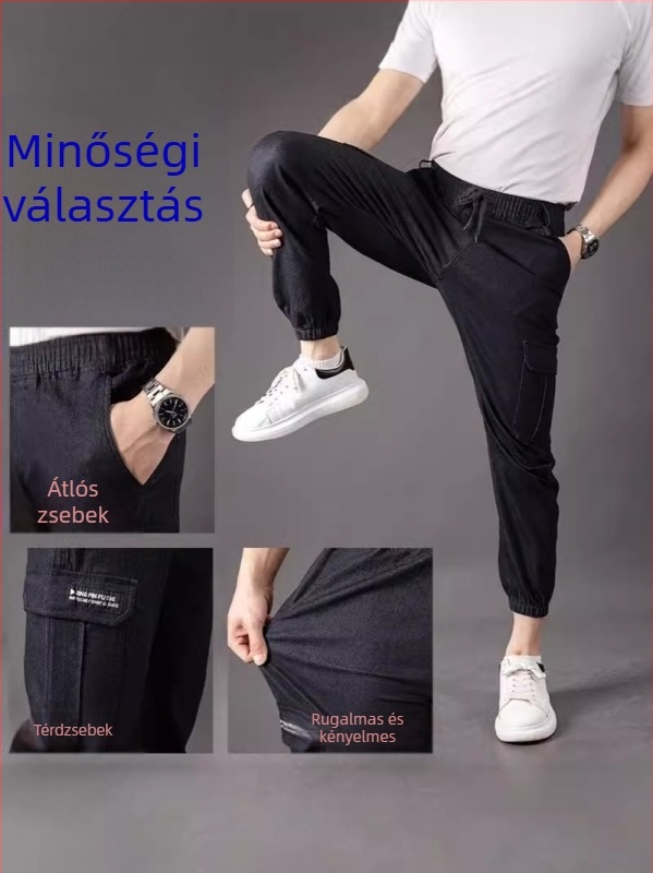 Férfi farmernadrág őszi-téli fleece bélés, laza szabású, egyenes szár, plusz méret