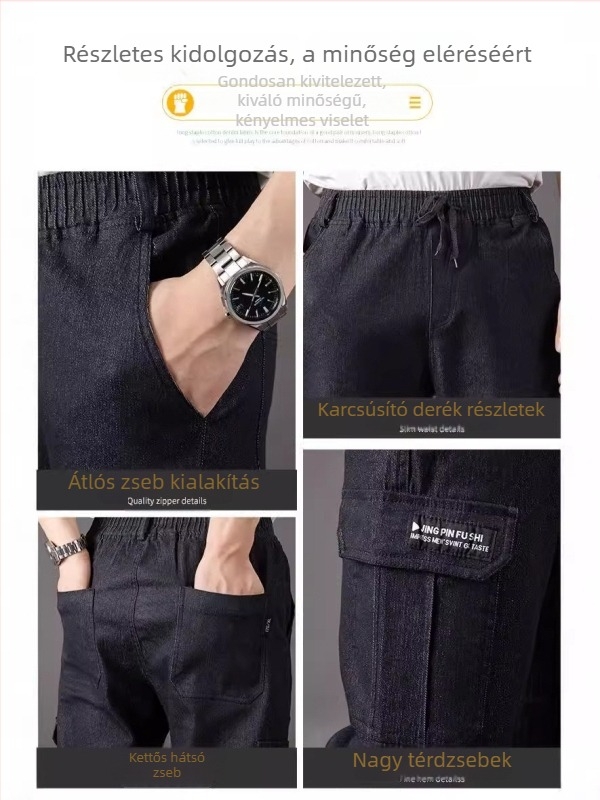 Férfi farmernadrág őszi-téli fleece bélés, laza szabású, egyenes szár, plusz méret
