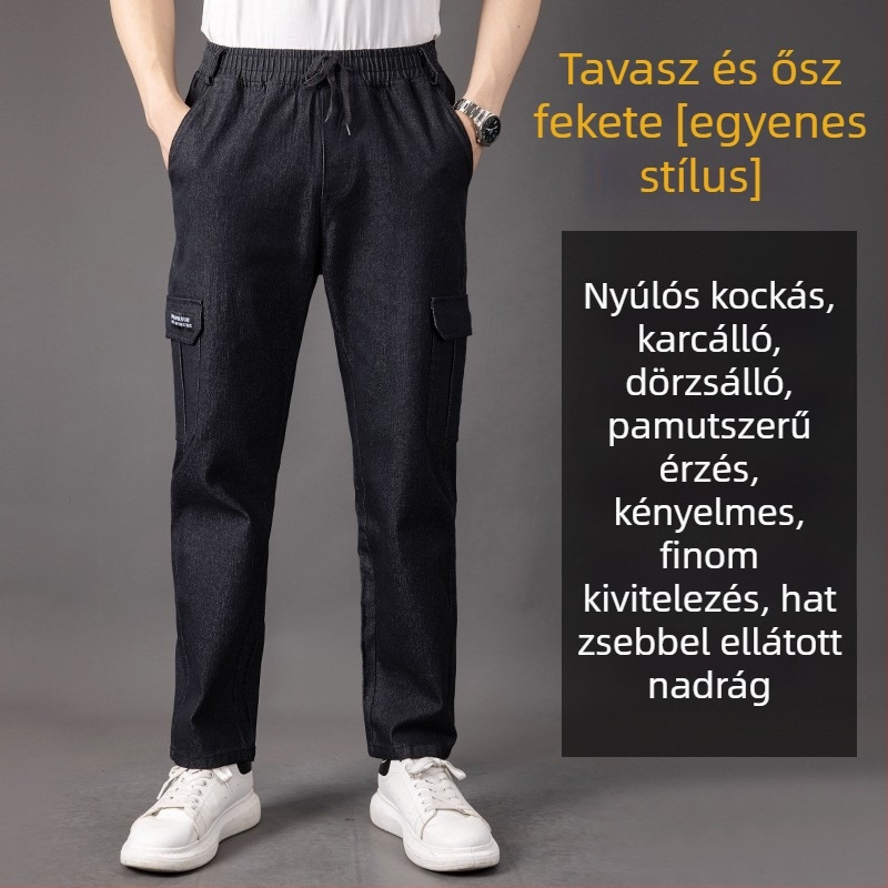Férfi farmernadrág őszi-téli fleece bélés, laza szabású, egyenes szár, plusz méret