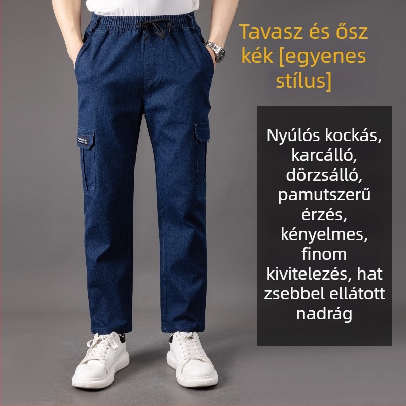 Férfi farmernadrág őszi-téli fleece bélés, laza szabású, egyenes szár, plusz méret