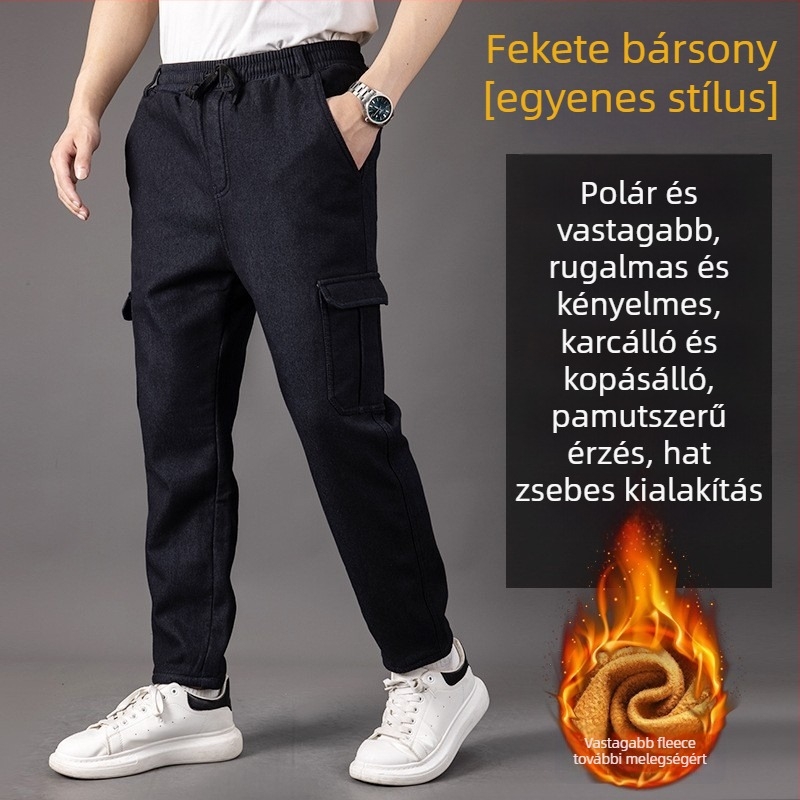 Férfi farmernadrág őszi-téli fleece bélés, laza szabású, egyenes szár, plusz méret
